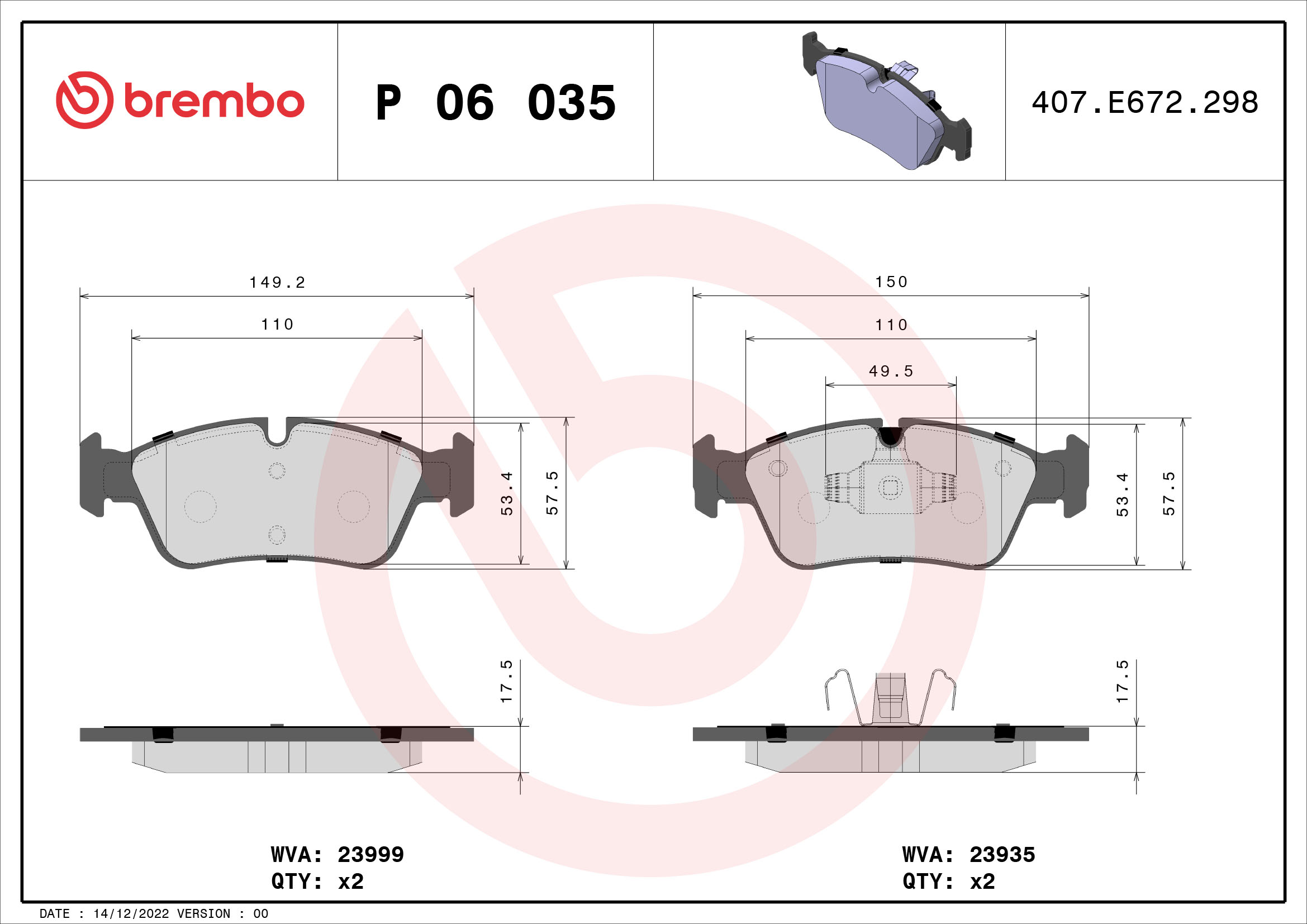 A.B.S. P 06 035 BREMBO Bremsbelagsatz, Scheibenbremse
